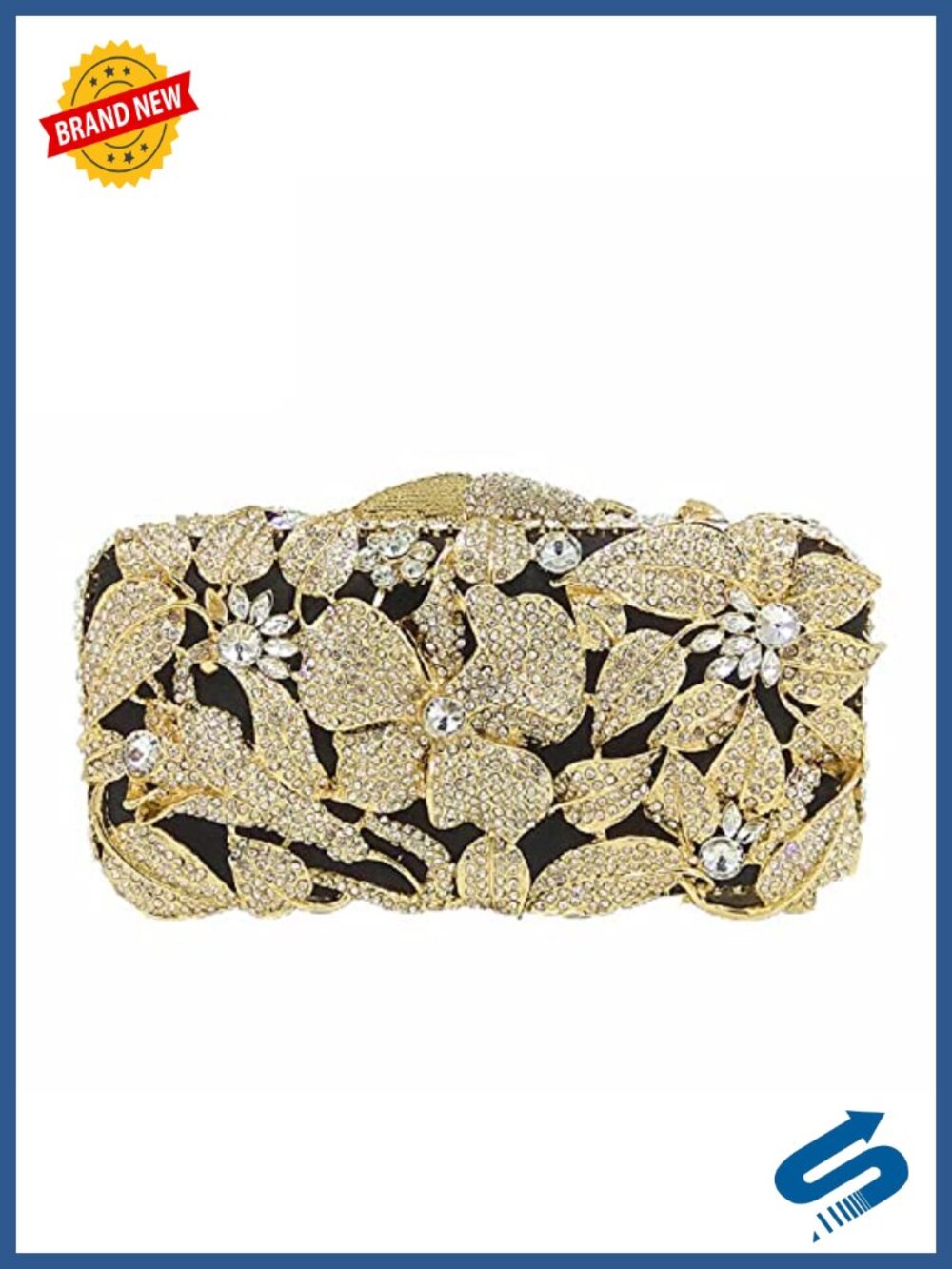 Crystal Flower Clutch Minaudiere Rhinestone Evening Handbag Faux Leather